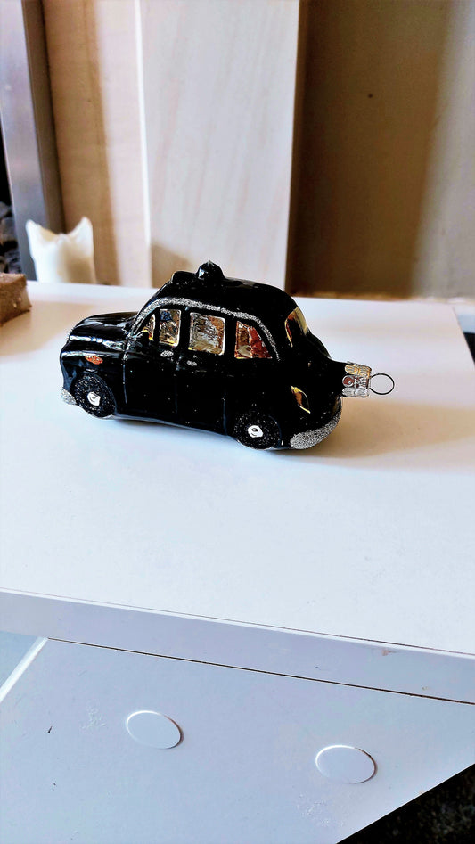 Czech Republic, Glass Blown, Hand Painted Christmas Tree Ornament decoration - Black Taxi