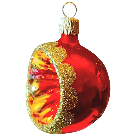 Czech Republic, Glass Blown, Hand Painted Christmas Tree Ornament - Red Retro Balls