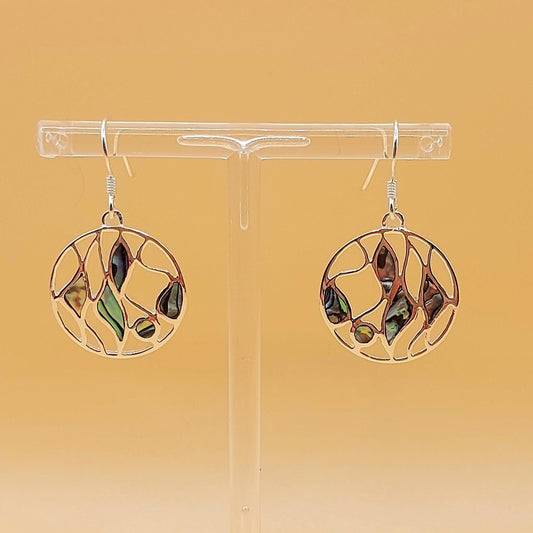 Silver Handmade Inlay Earrings Semi Precious Abalone Shell- Multi