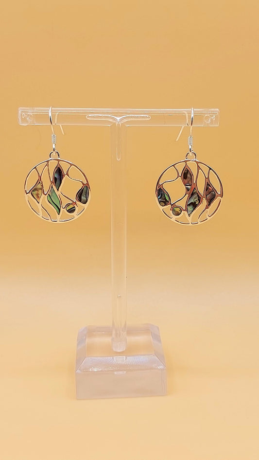 Silver Handmade Inlay Earrings Semi Precious Abalone Shell- Multi
