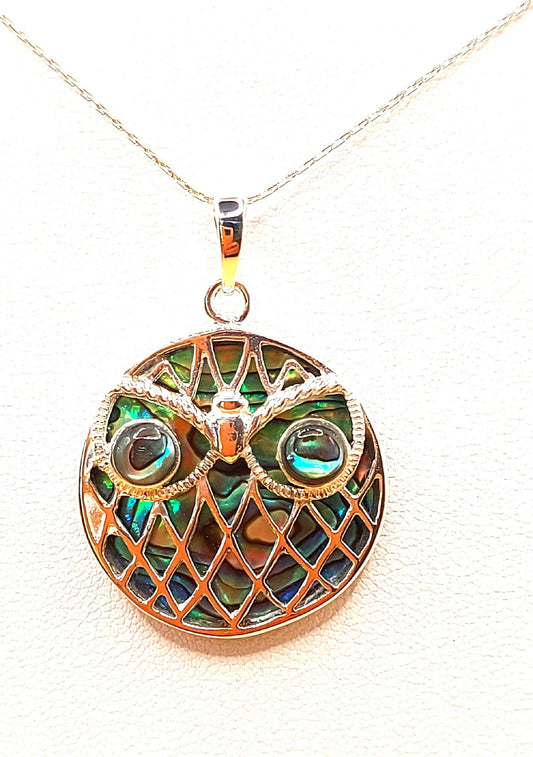Silver Handmade Inlay Pendant Semi Precious Abalone Shell- Owl