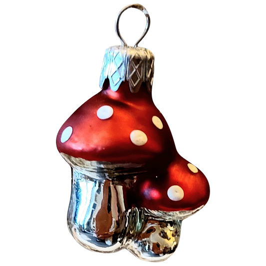 Czech Glass Mushroom Christmas Ornament: Hand-Painted Pair