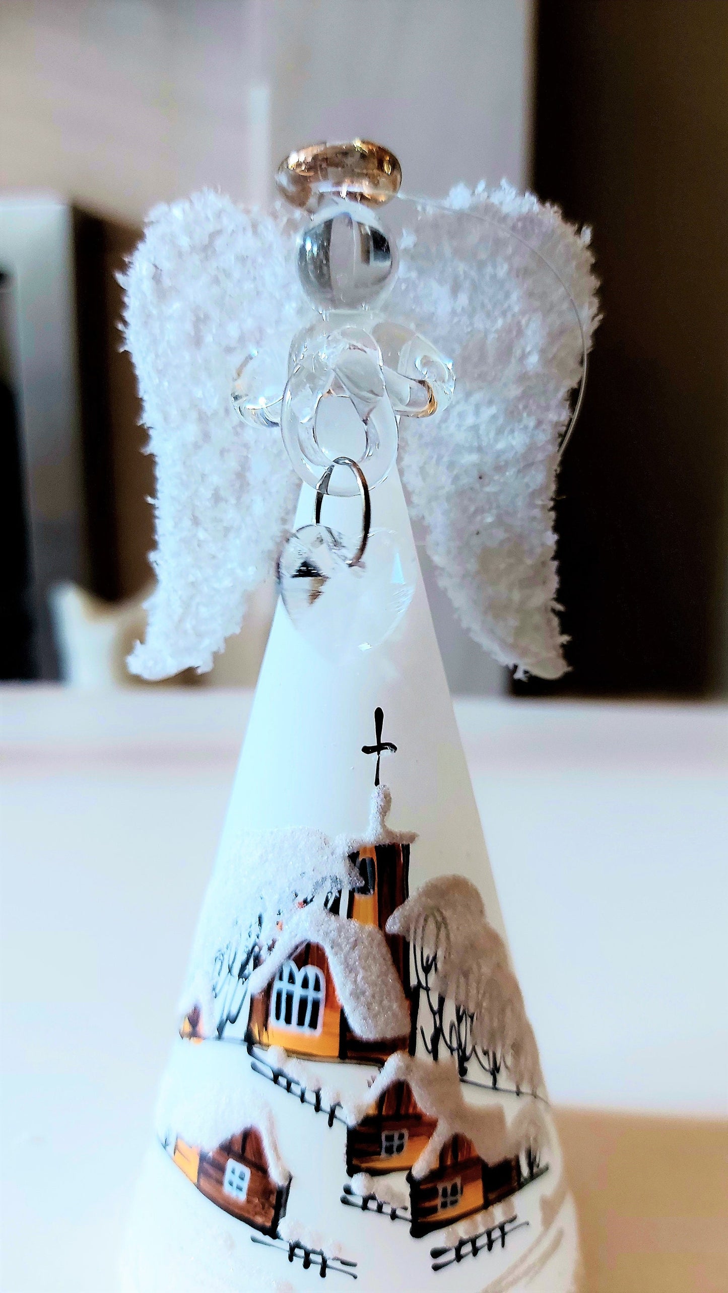 Vintage Czech Glass Angel Christmas Ornament: Hand-Painted Winter Village