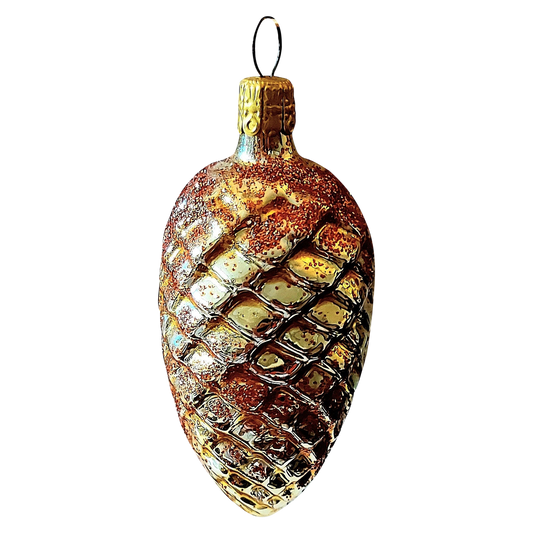Czech Republic, Glass Blown, Hand Painted Christmas Tree Ornament - Acorn