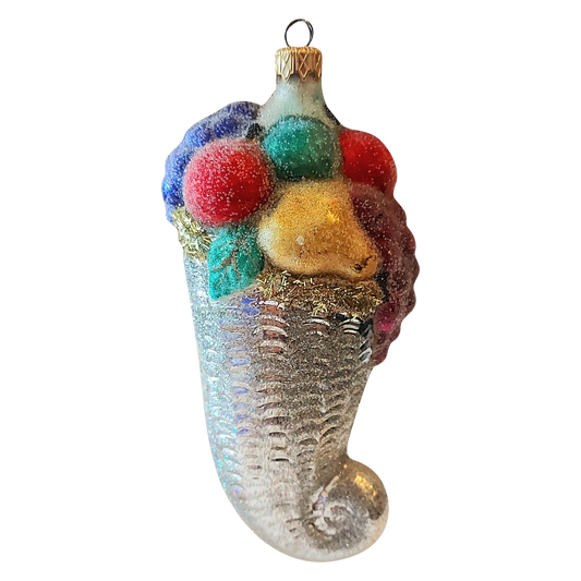 Czech Republic, Glass Blown, Hand Painted Christmas Tree Ornament - Large Fruit Cone Silver