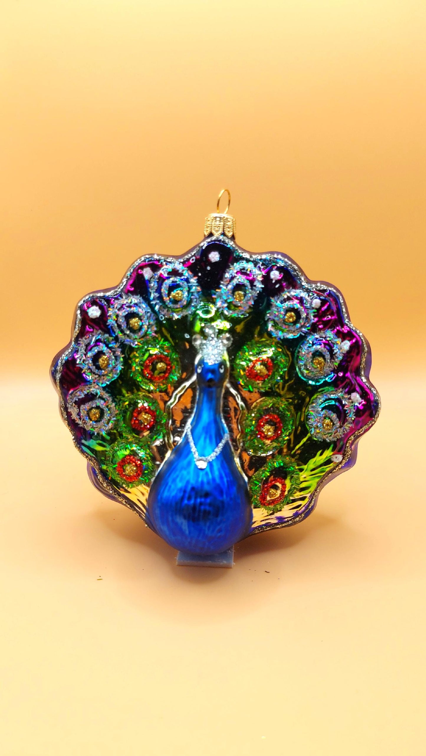 Vintage Czech Republic, Glass Blown, Hand Painted Christmas Tree Ornament - Peacock Purple