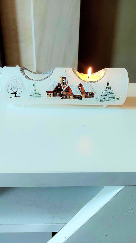 Czech Glass Christmas Ornament: Hand-Painted House Candle Holder