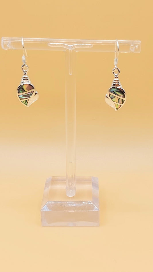 Silver Handmade Inlay Earrings Semi Precious Abalone Shell- Shell
