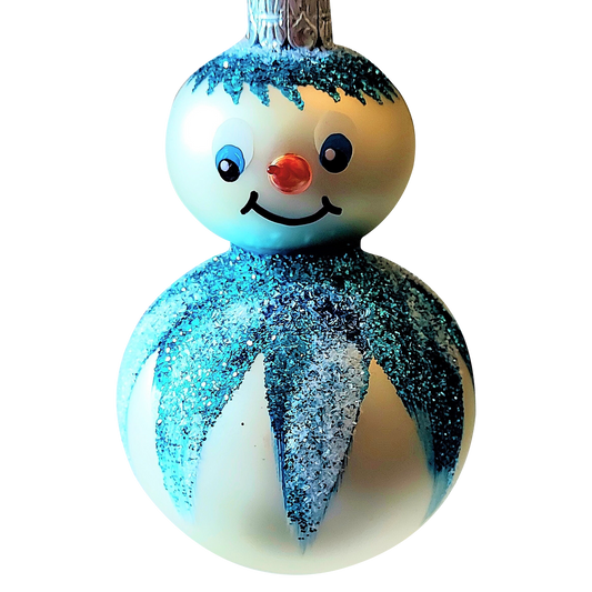 Czech Republic, Glass Blown, Hand Painted Christmas Tree Ornament - 2 Tier Snowman (reduced)