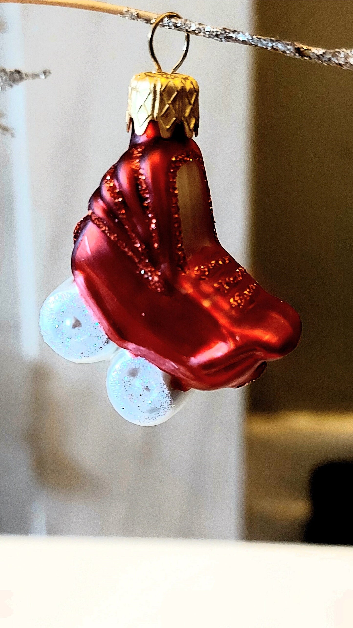 Vintage Czech Republic, Glass Blown, Hand Painted Christmas Tree Ornament - pram a pair ( x 2 )