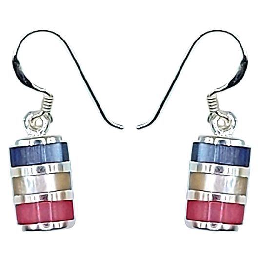 Silver Handmade Inlay Earrings Semi Precious Natural Shell- Multi Colour