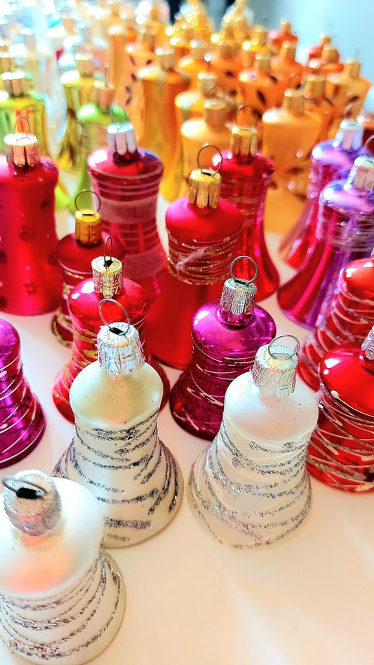 Czech Republic, Glass Blown, Hand Painted Christmas Tree Ornament decoration - Small Bell