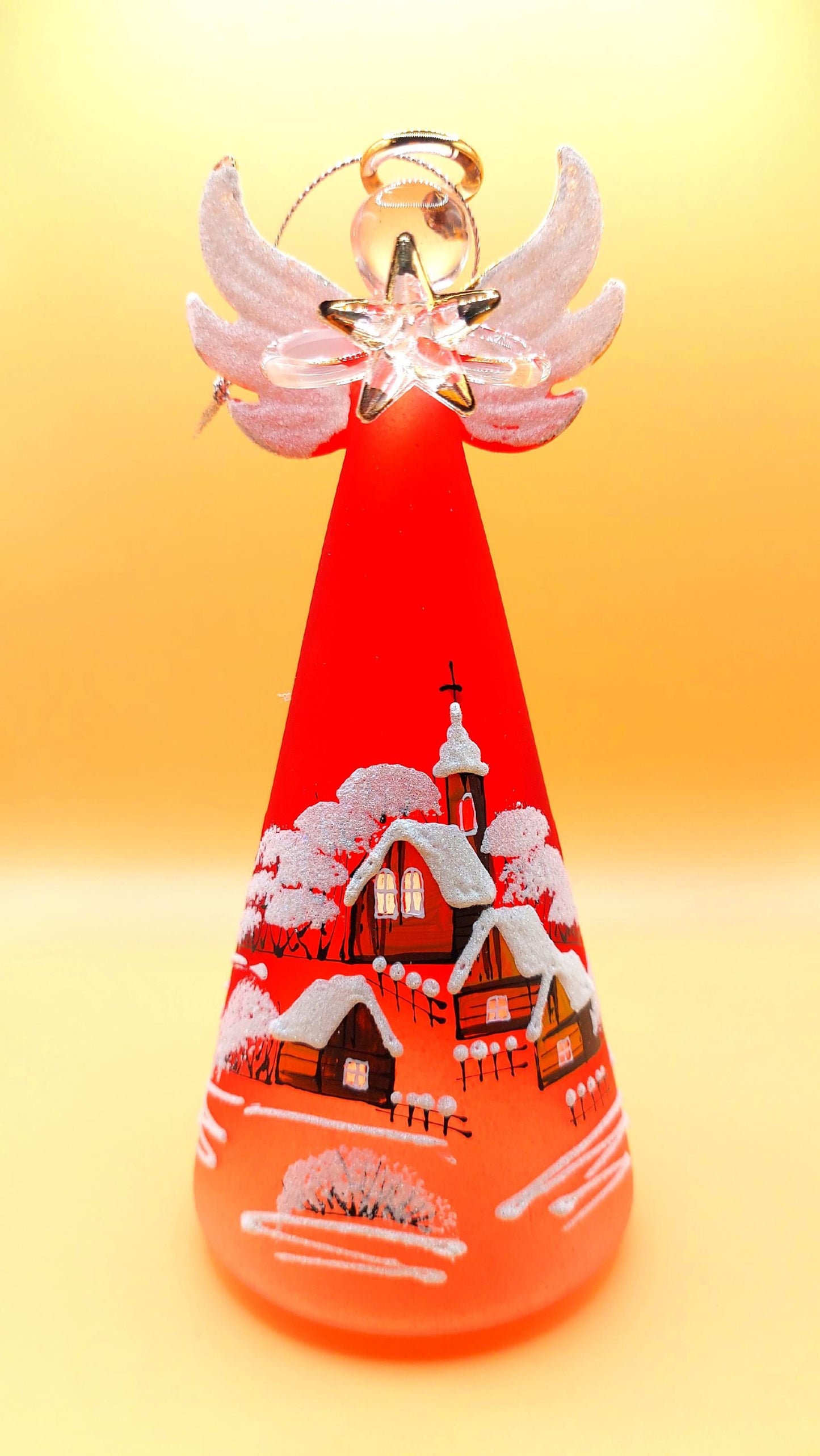 Vintage Czech Glass Angel Christmas Ornament: Hand-Painted Winter Village Candle Holder (Red)