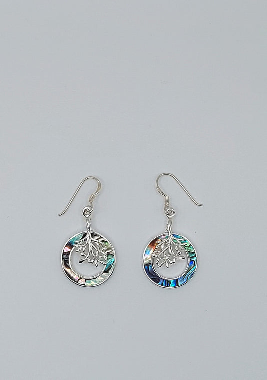 Silver Handmade Inlay Earrings Semi Precious Abalone Shell- Tree of Life