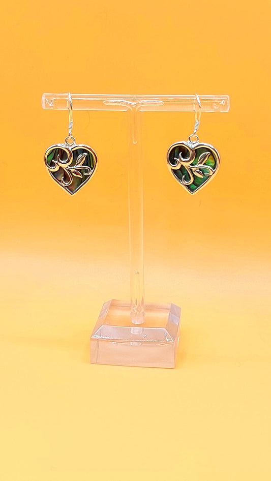 Silver Handmade Inlay Earrings Semi Precious Abalone Shell- Heart