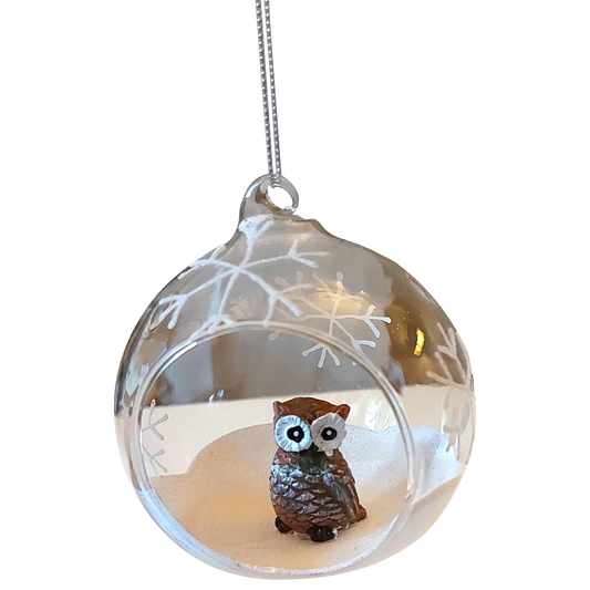 Hand Painted Glass Owl Ornament: Czech Christmas Decoration Small