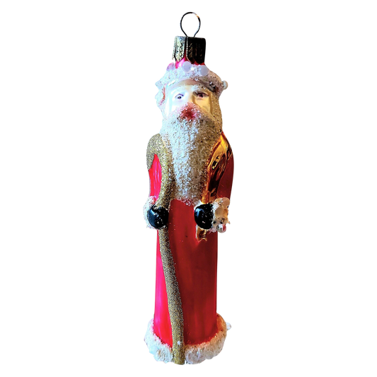 Czech Republic, Glass Blown, Hand Painted Christmas Tree Ornament - Thin Santa Red