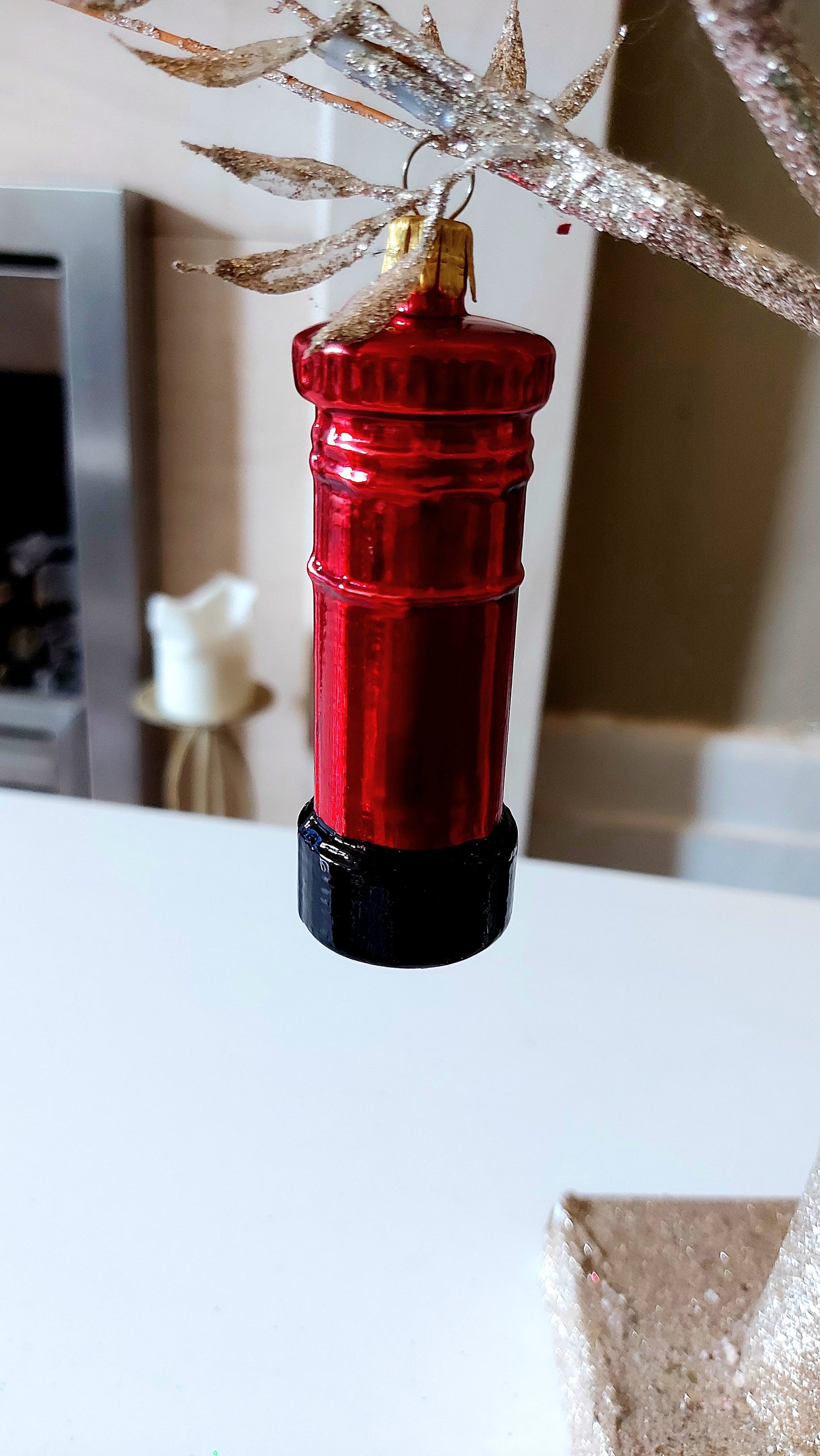 Vintage Czech Republic, Glass Blown, Hand Painted Christmas Tree Ornament - Post Box