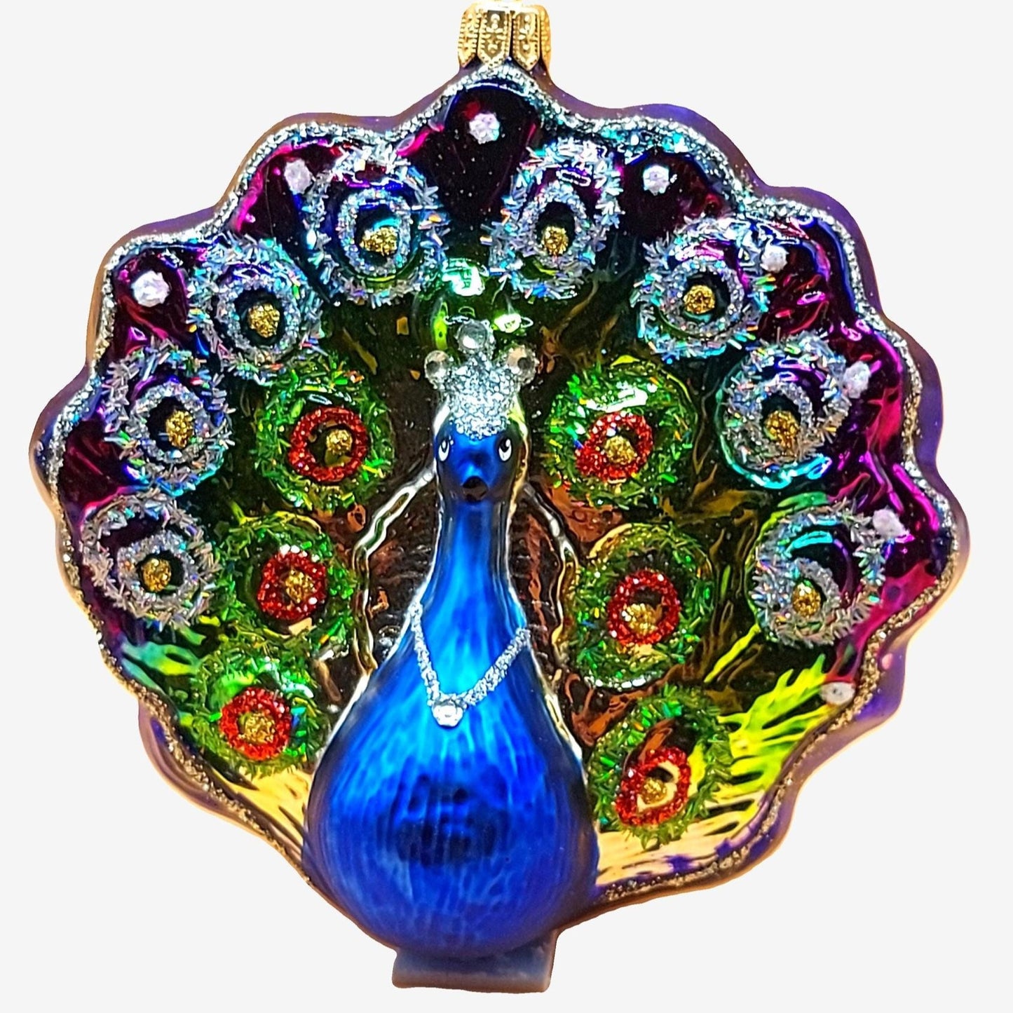 Vintage Czech Republic, Glass Blown, Hand Painted Christmas Tree Ornament - Peacock Purple
