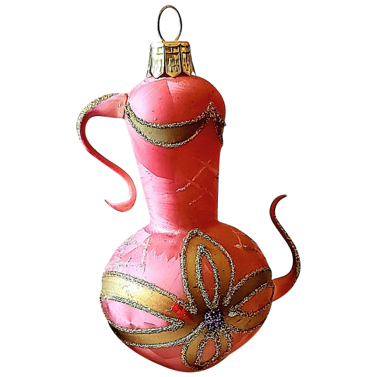 Czech Republic, Glass Blown, Hand Painted Christmas Tree Ornament - Genie Lamp Pink