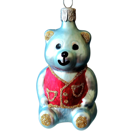 Czech Republic, Glass Blown, Hand Painted Christmas Tree Ornament - Teddy a pair ( x 2 )