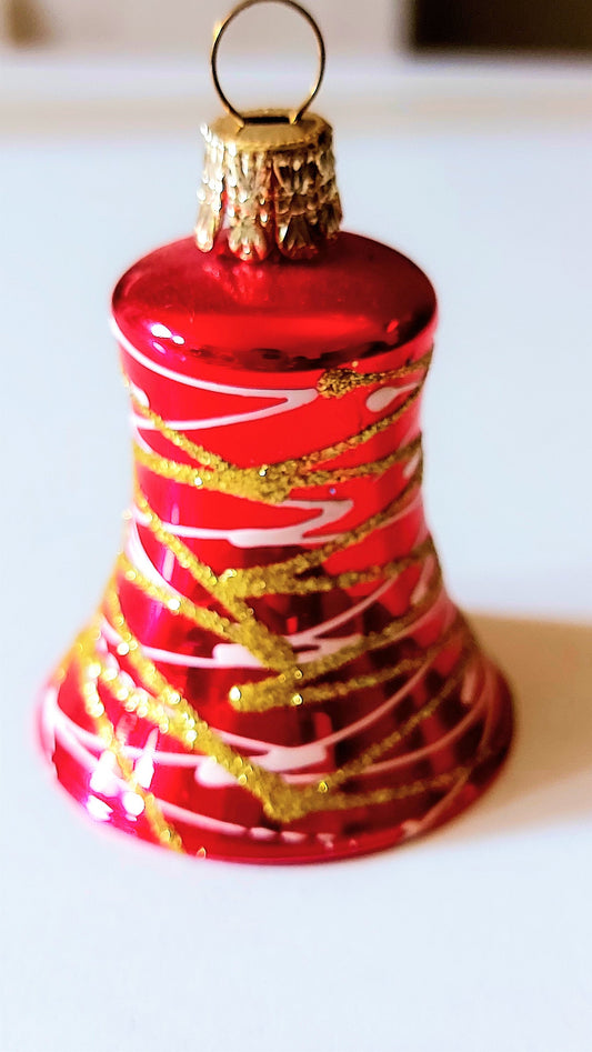 Czech Republic, Glass Blown, Hand Painted Christmas Tree Ornament decoration - Small Bell