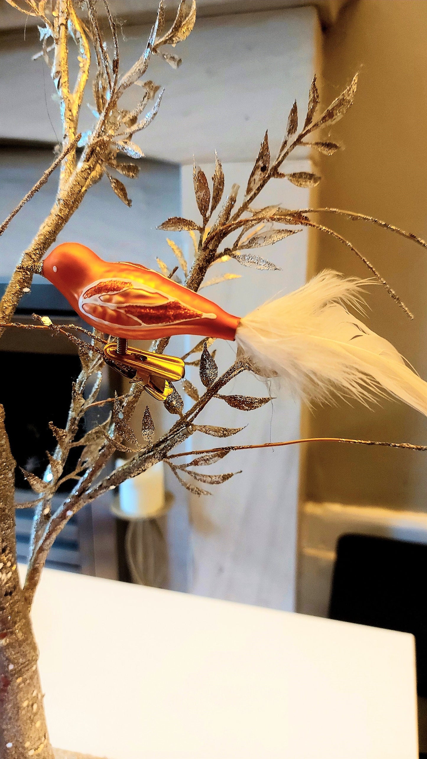 Czech Republic, Glass Blown, Hand Painted Christmas Tree Ornament - small bird with clip