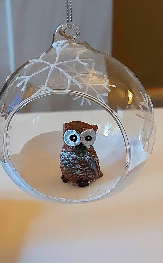 Hand Painted Glass Owl Ornament: Czech Christmas Decoration Small