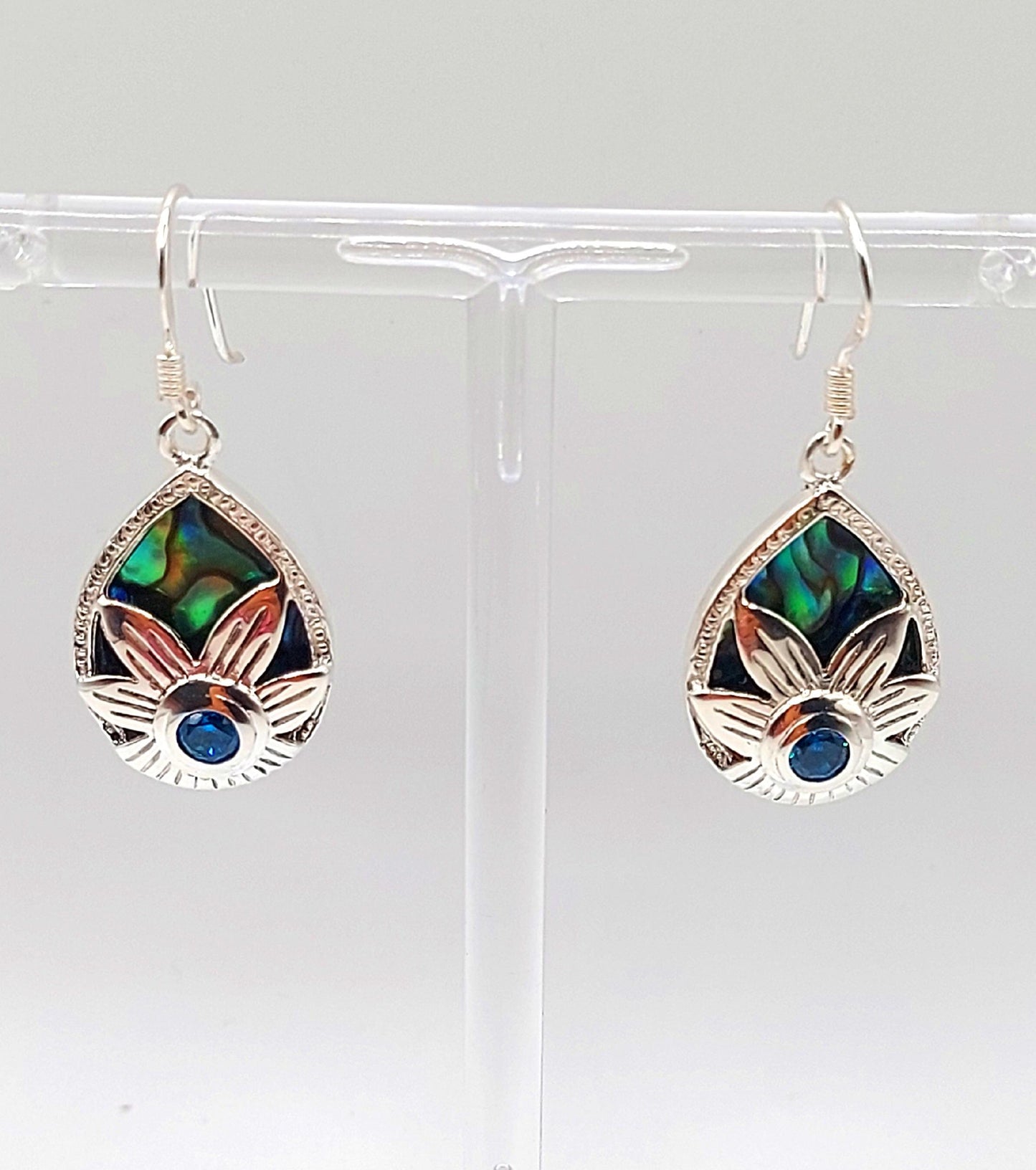 Silver Handmade Inlay Earrings Semi Precious Abalone Shell- Flower