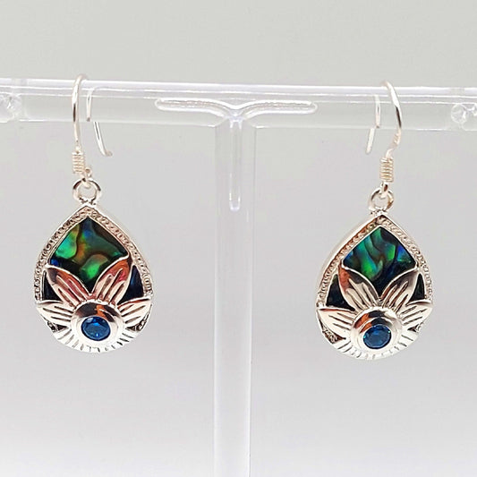 Silver Handmade Inlay Earrings Semi Precious Abalone Shell- Flower