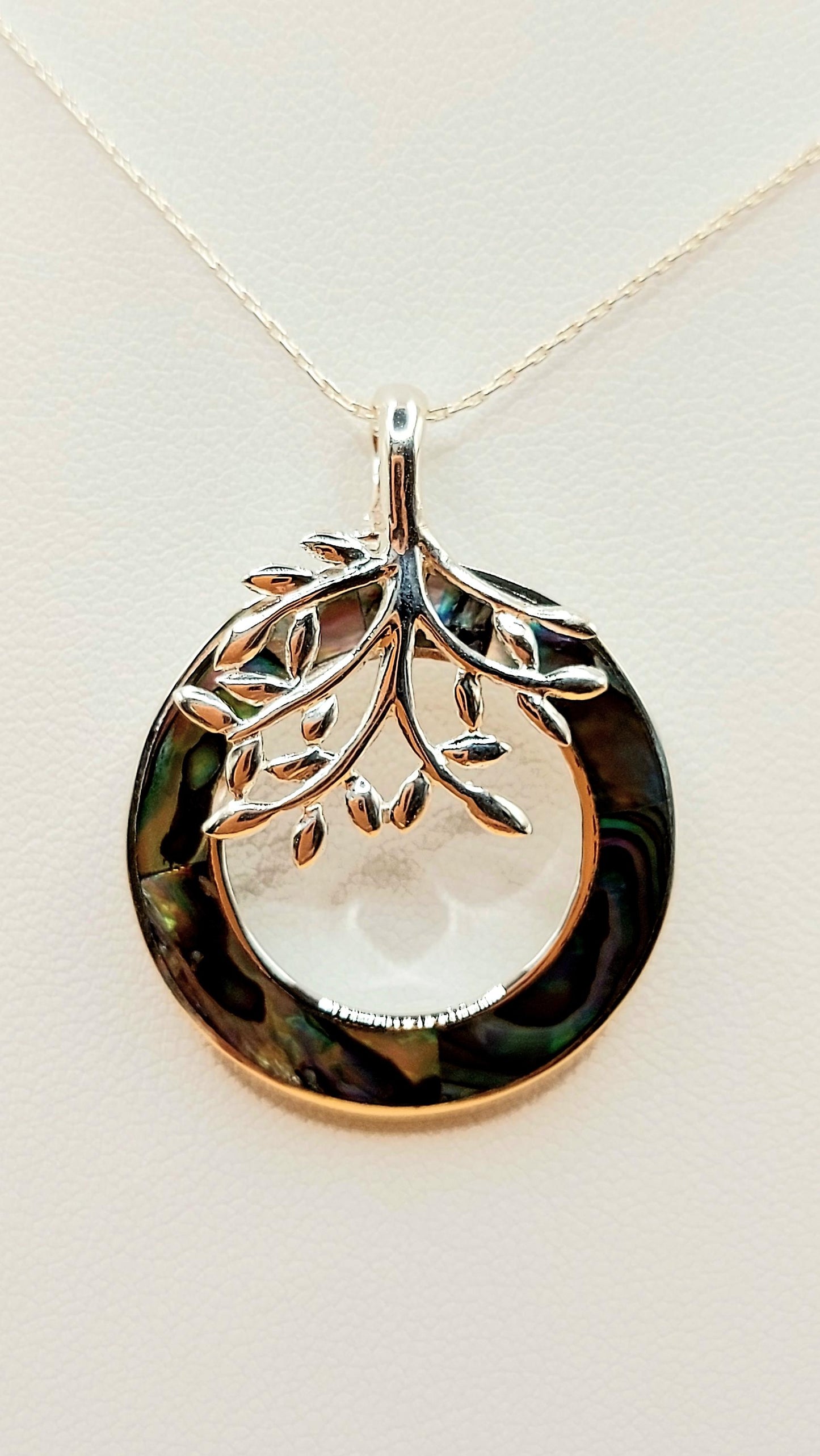 Silver Handmade Inlay Pendant Semi Precious Abalone Shell- Tree of Life