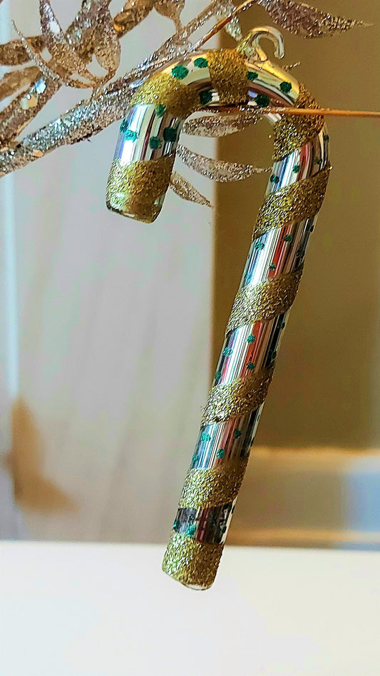 Czech Republic, Glass Blown, Hand Painted Christmas Tree Ornament - Small Candy Cane