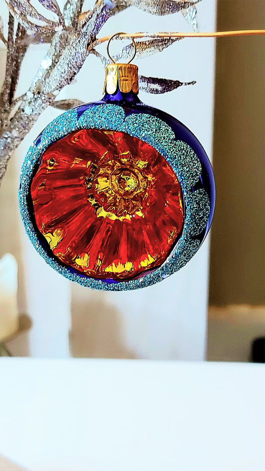 Czech Republic, Glass Blown, Hand Painted Christmas Tree Ornament - Retro Balls