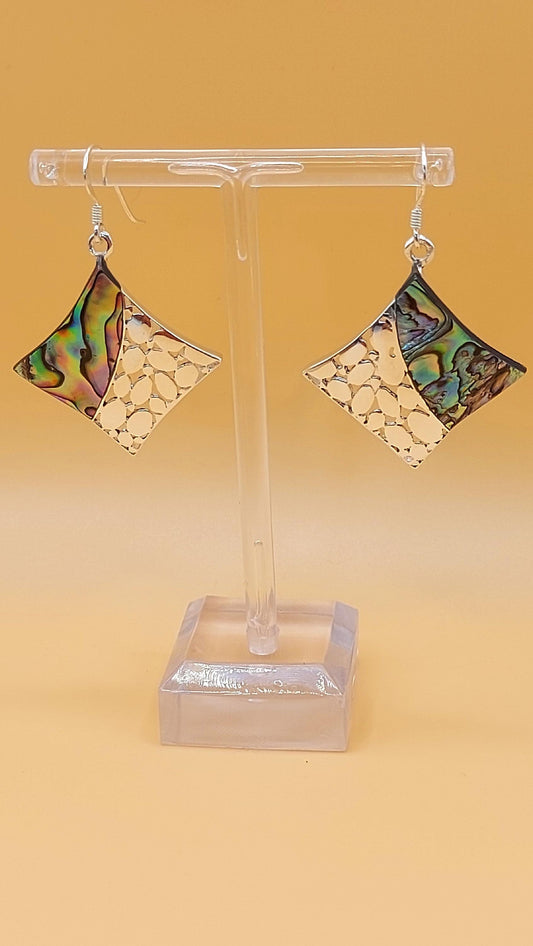 Silver Handmade Inlay Earrings Semi Precious Abalone Shell- Square