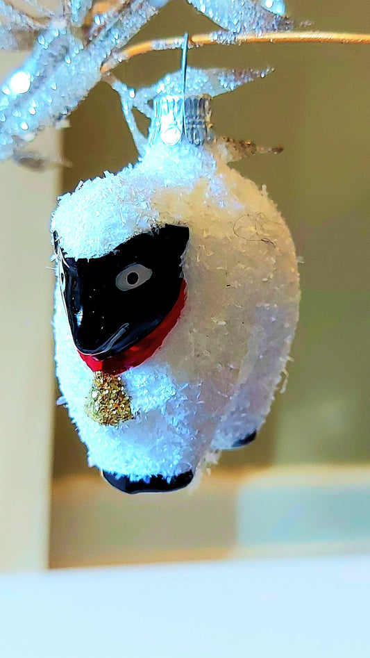 Czech Republic, Glass Blown, Hand Painted Christmas Tree Ornament - Sheep