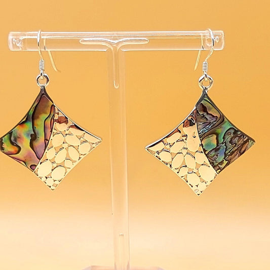 Silver Handmade Inlay Earrings Semi Precious Abalone Shell- Square