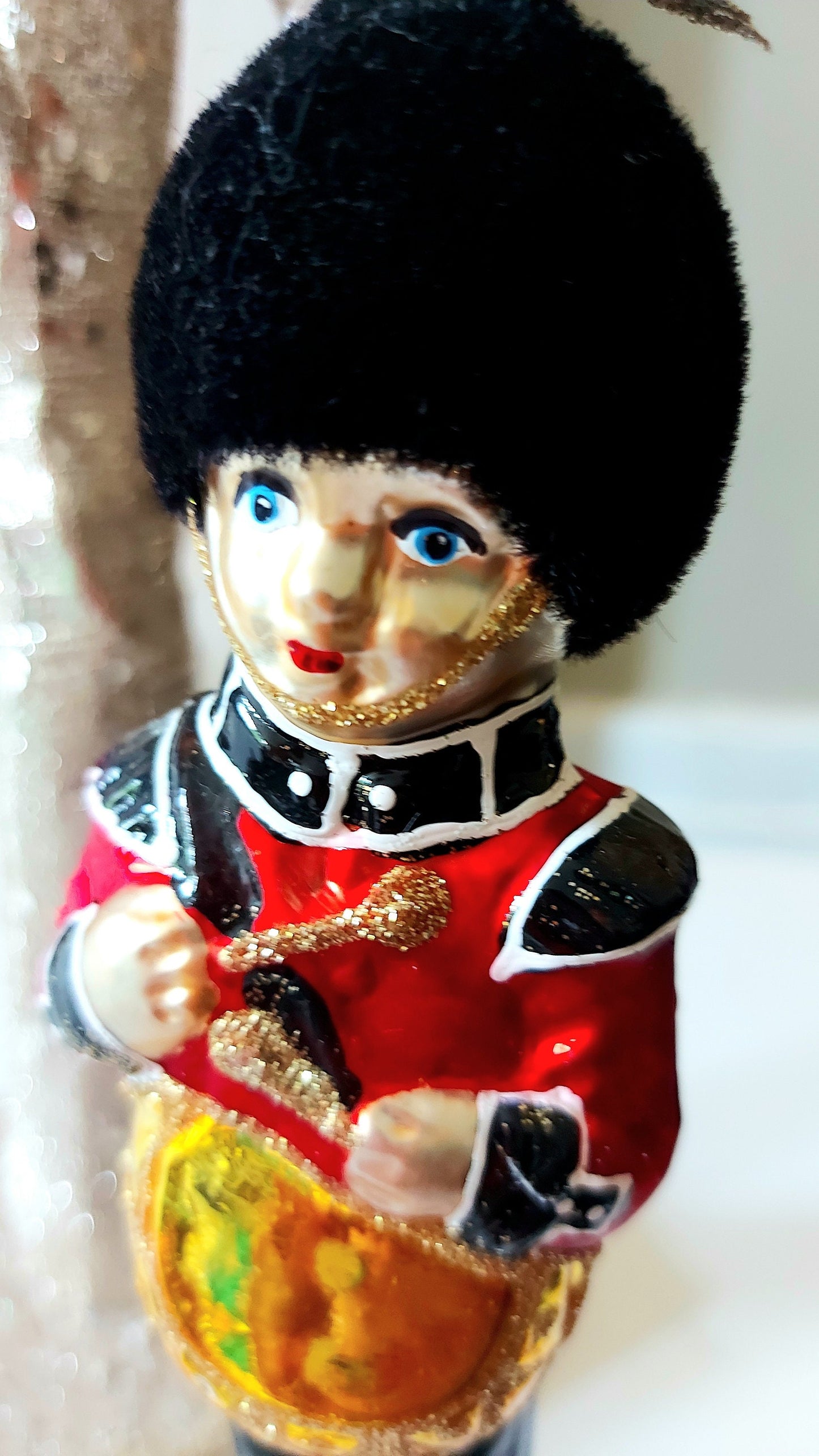 Vintage Czech Republic, Glass Blown, Hand Painted Christmas Tree Ornament - Large Drummer Boy