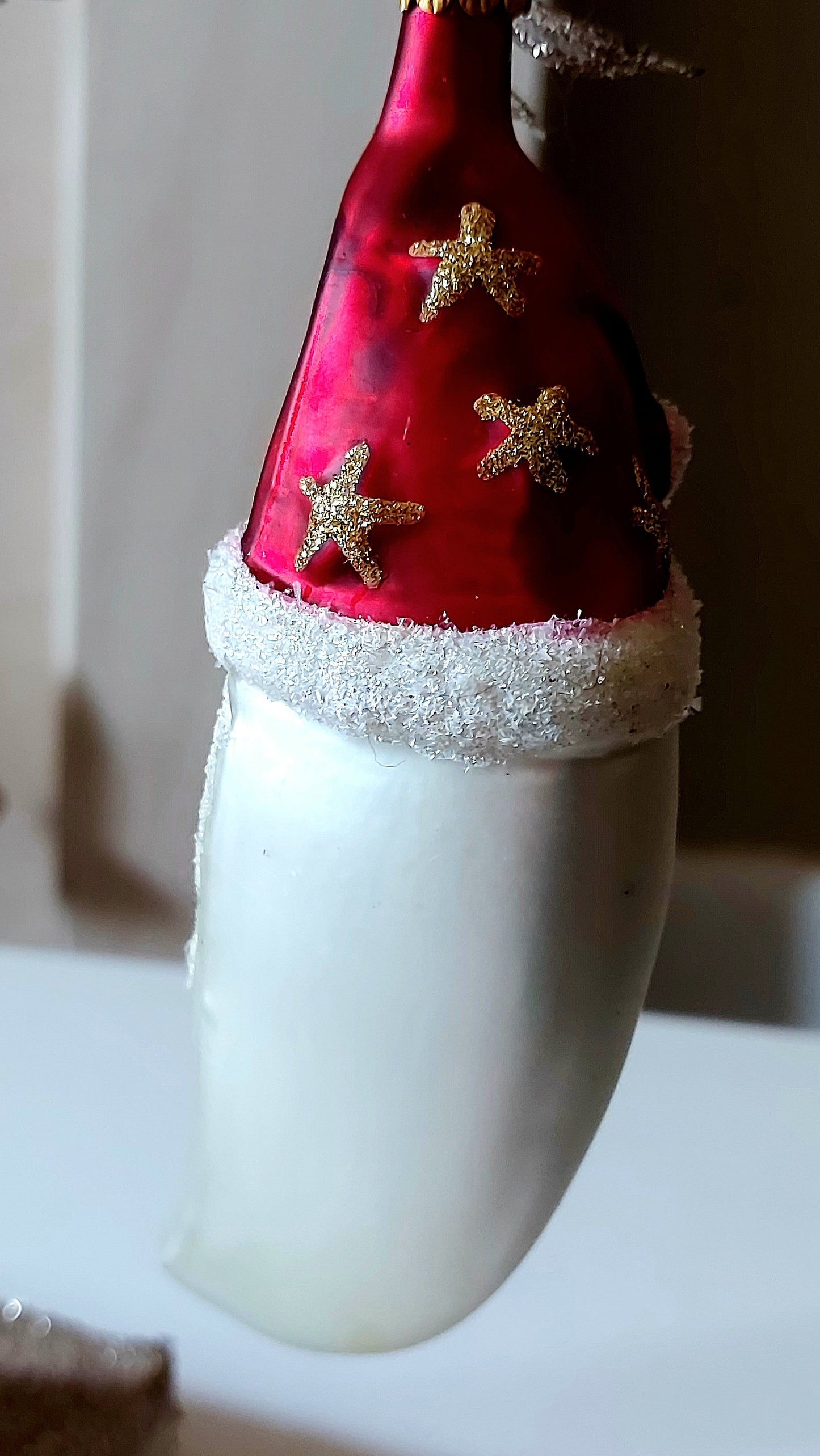 Vintage Czech Republic, Glass Blown, Hand Painted Christmas Tree Ornament - Large Moon