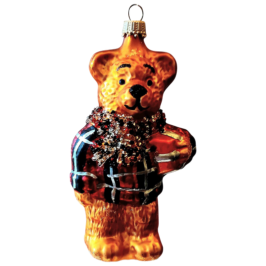 Czech Republic, Glass Blown, Hand Painted Christmas Tree Ornament - Large Teddy Bear