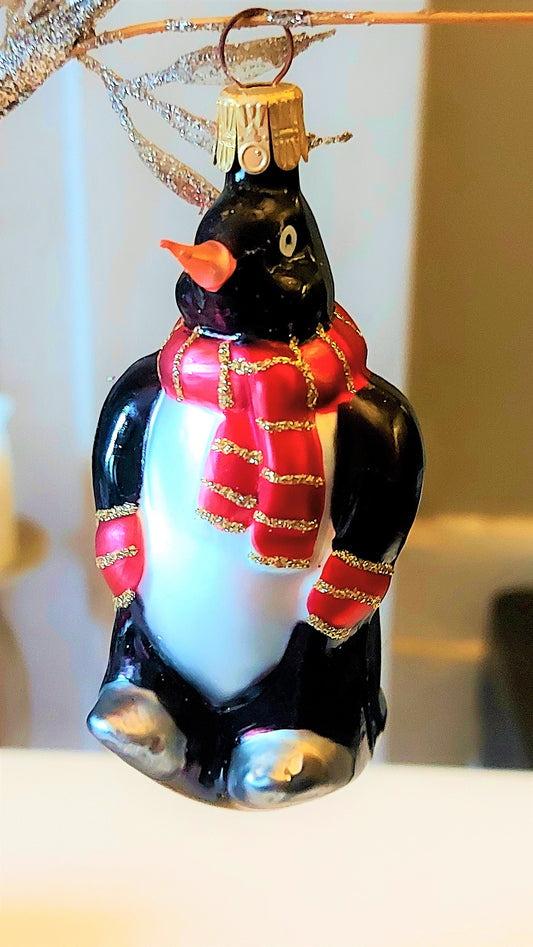 Hand Painted Glass Penguin Christmas Ornament - Czech Republic