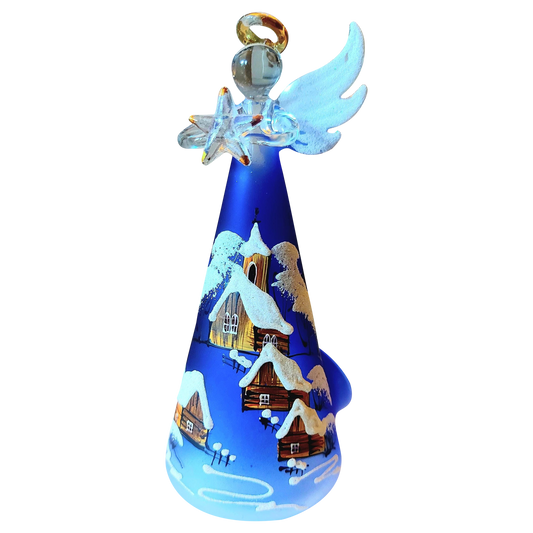 Czech Hand-Painted Glass Angel Christmas Ornament: Blue Village Candle Holder