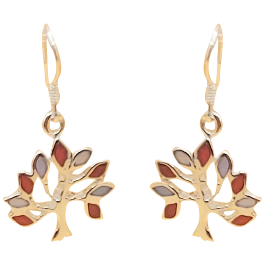 Silver Handmade Inlay Earrings Semi Precious Natural Shell- Tree