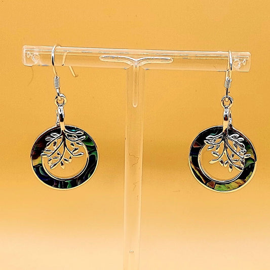 Silver Handmade Inlay Earrings Semi Precious Abalone Shell- Tree of Life