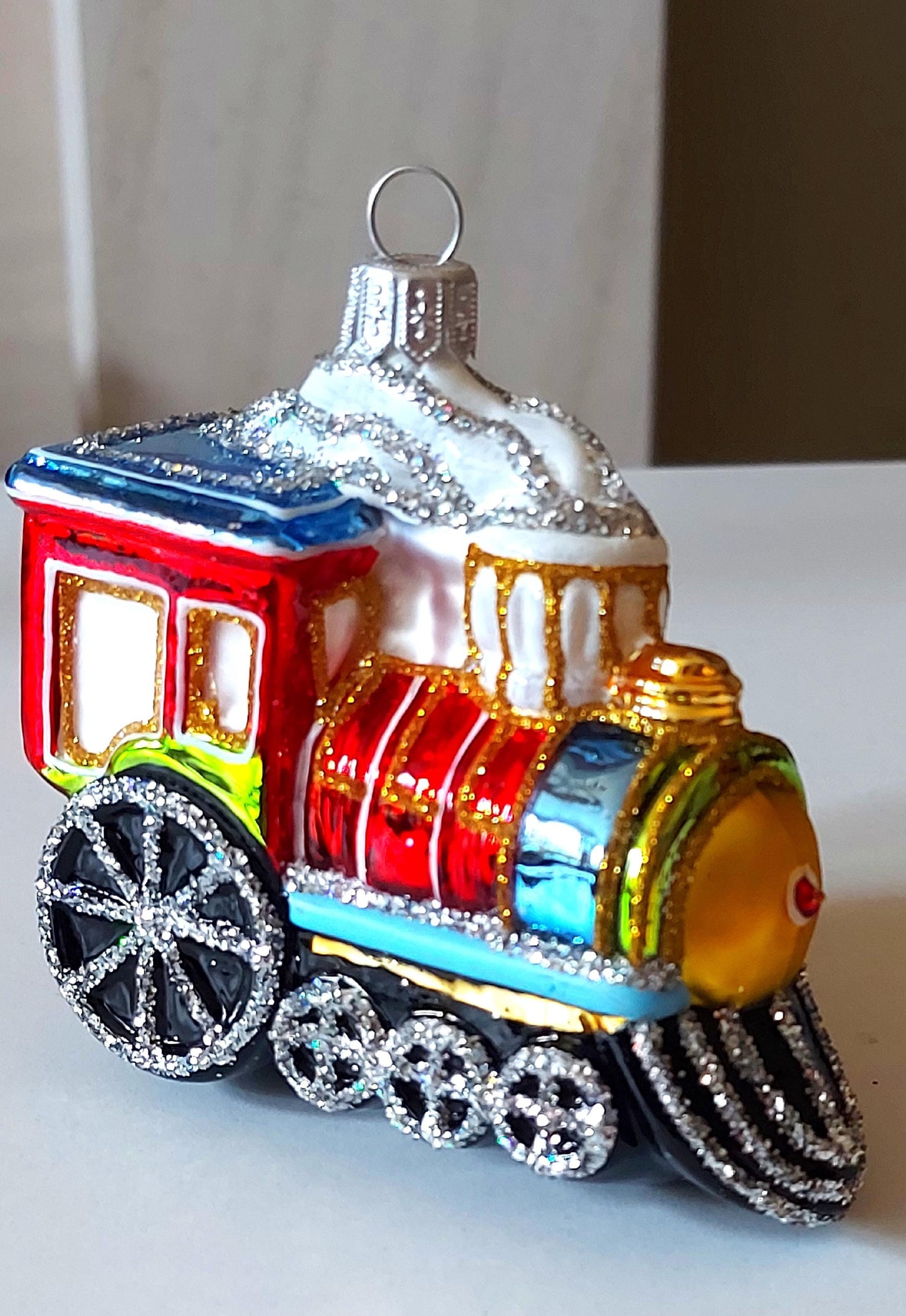 Vintage Czech Republic, Glass Blown, Hand Painted Christmas Tree Ornament - Train