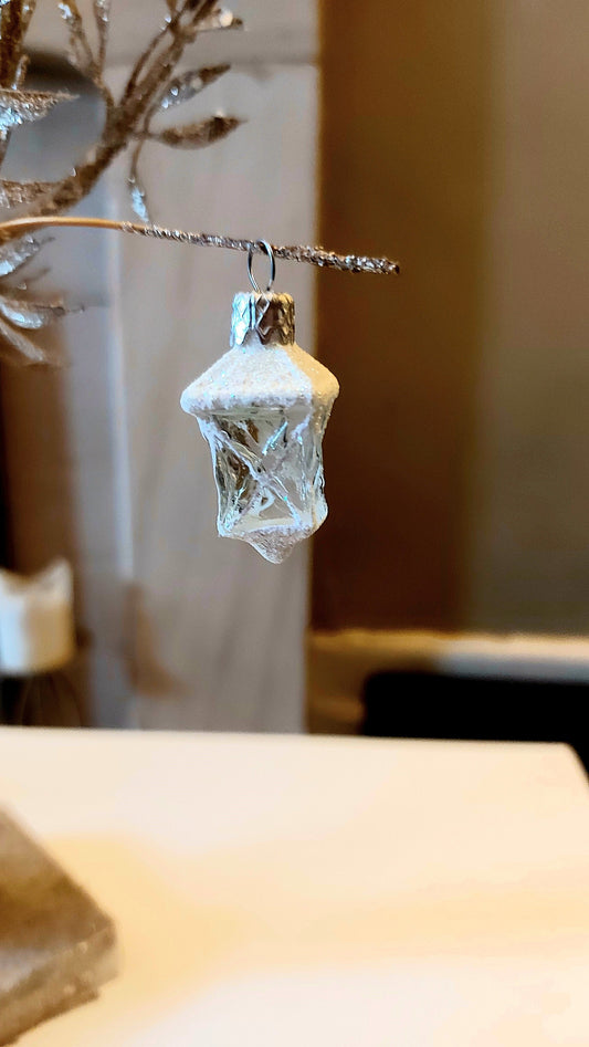 Czech Hand-Painted Glass Christmas Ornament: White Lantern (Pair)