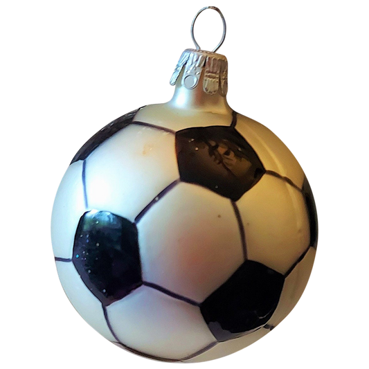Czech Republic, Glass Blown, Hand Painted Christmas Tree Ornament - football