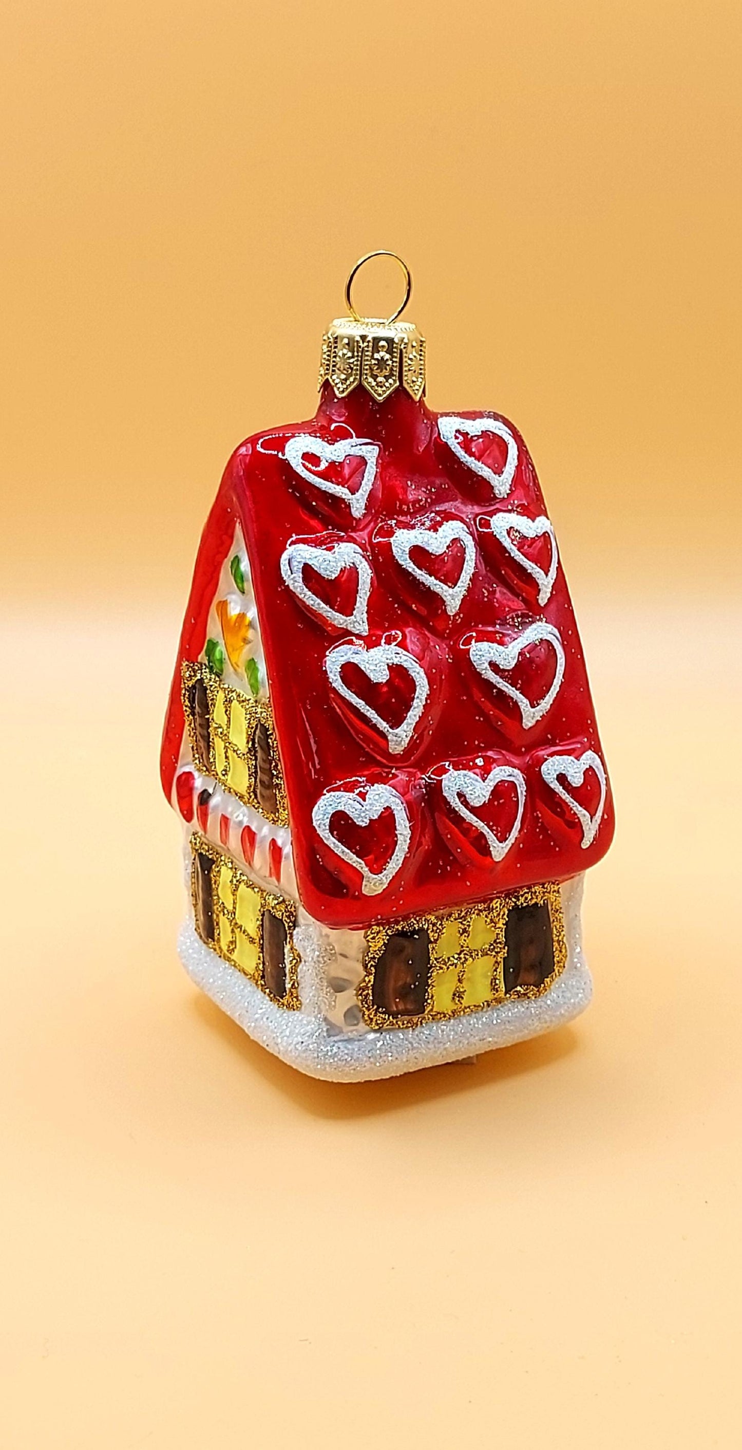 Vintage Czech Republic, Glass Blown, Hand Painted Christmas Tree Ornament - Ginger Bread House