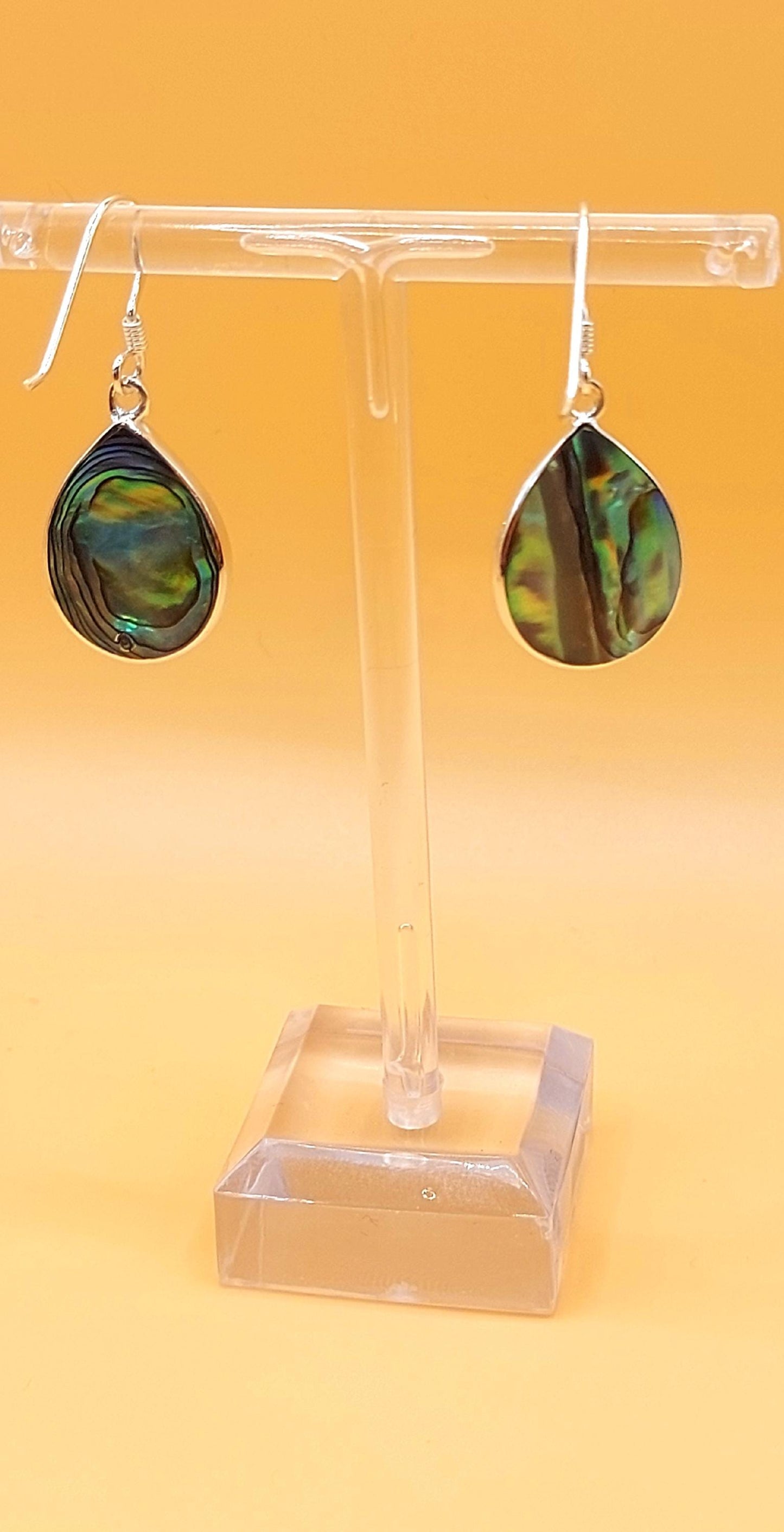 Silver Handmade Inlay Earrings Semi Precious Abalone Shell- Flower