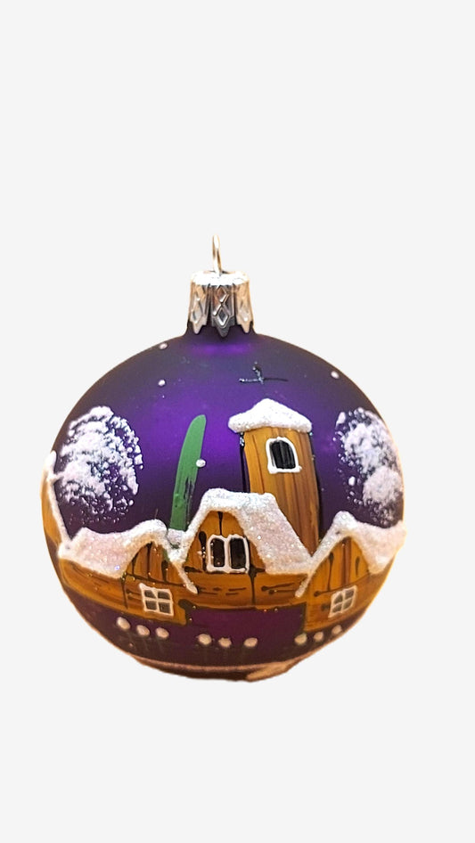Czech Glass Christmas Ornament: Hand-Painted Purple Small Ball