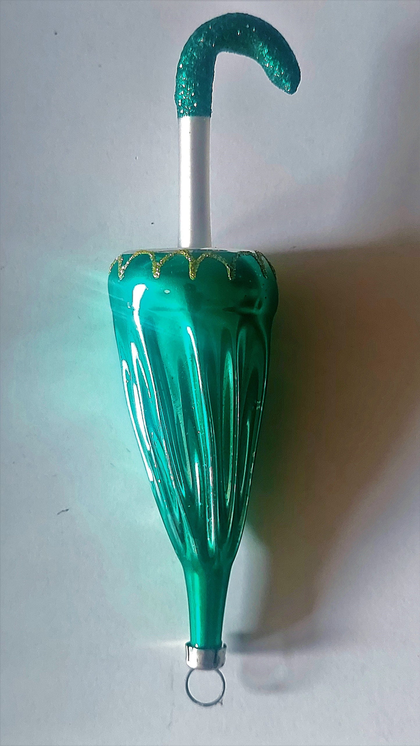 Vintage Czech Republic, Glass Blown, Hand Painted Christmas Tree Ornament - Umbrella Various Colours